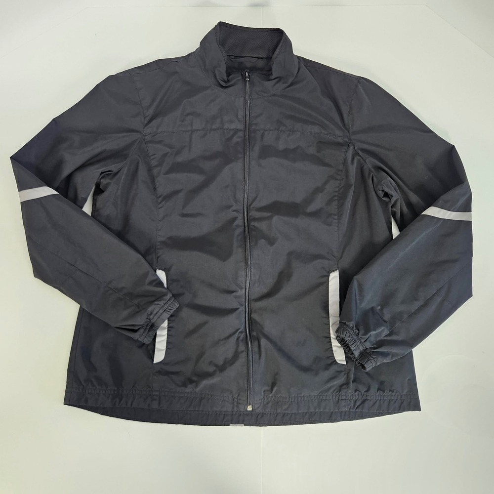 Gap Womens Large Black Reflective Windbreaker Full Zip Running Jacket Silver